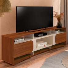 Rack Tv 85" Com 7 Nichos 2 Portas 2 Prateleiras Elegance Cedro / Off White