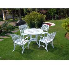 Conjunto Búzios (01 Mesa + 04 Poltronas) Alumínio Fundido Jardim Varanda Piscina Área Gourmet Campo Artesane Móveis