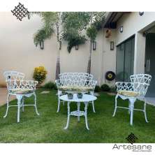 Conjunto Viena (01 Mesinha + 02 Poltronas + 01 Banco 2 Lugares) Alumínio Fundido Jardim Varanda Piscina Área Gourmet Área Externa Artesane Móveis