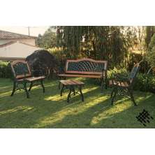 Conjunto de Banco de Madeira e Alumínio Fundido Sion Para Área Externa Jardim Varanda Piscina Área de Lazer Alumínio Fundido Artesane Móveis