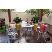Jogo de Mesa Jardim Viena (01 Mesa + 04 Poltronas + 01 Banco 2 Lugares) Piscina Varanda Área Externa