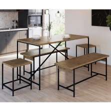Conjunto Mesa De Jantar Com 4 Bancos Est Aço Steel Quadra 27924 Vermont Artesano