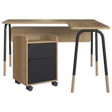 Conjunto de Escritório Mesa L e Gaveteiro 28004X27998 Hanover Nero Artesano