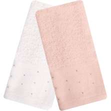Kit 3 Toalha Lavabo Cristal Natalina 30x50cm Off White/Veludo Rosa