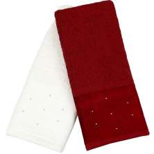 Kit 5 Toalha Lavabo Cristal Natalina 30x50cm Off White/Burgundy