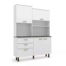 Armário De Cozinha 4 Portas 3 Gavetas Espaçoso Moderno Com Tampo Granito 141x194 4p
