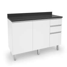 Balcão de Cozinha com Tampo Top Class 2 Portas 3 Gavetas Branco