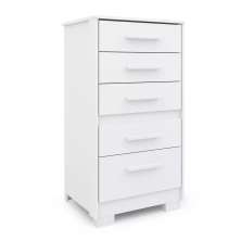 Cômoda Branca Para Quarto Reforçada Compacta Com Pés 5 Gavetas Espaçosa Luxo Pry