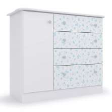 Cômoda Infantil Espaçosa Azul Com 04 Gavetas E 01 Porta Para Quarto Baby Luxo Icp