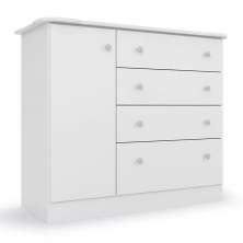 Cômoda Infantil Espaçosa Branca Com 04 Gavetas E 01 Porta Para Quarto Baby Luxo Icp