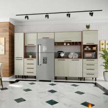 Cozinha Compacta Evolution 8 Portas 8 Gavetas Legno e Crema