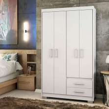 Guarda Roupa Roupeiro De Solteiro Branco com 4 Portas 2 Gavetas Armário Para Quarto Multiuso Pry 1,85x1,05