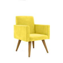 Poltrona Cadeira Premium Amarelo Linha A Em Suede Para Recepção Pés Retrô Confortável Estofada D28 120 kg Db