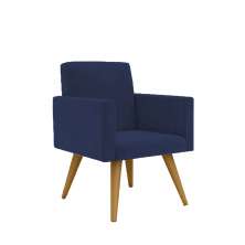 Poltrona Cadeira Premium Azul Marinho Linha A Em Suede Para Recepção Pés Retrô Confortável Estofada D28 120 kg Db