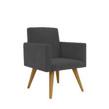 Poltrona Cadeira Premium Cinza Linha A Em Suede Para Recepção Pés Retrô Confortável Estofada D28 120 kg Db