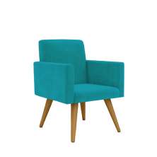 Poltrona Cadeira Premium Linha A Azul Celeste Em Suede Para Recepção Pés Retrô Confortável Estofada D28 120 kg Db