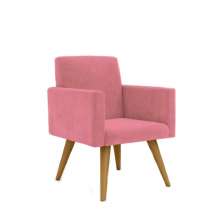 Poltrona Cadeira Premium Rosa Linha A Em Suede Para Recepção Pés Retrô Confortável Estofada D28 120 kg Db