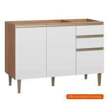 Balcão de Cozinha Cook 3 Portas 2 Gavetas Madeira e Branco