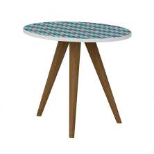 Mesa Lateral Redonda Retrô Branca e Azul 42 cm
