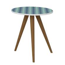 Mesa Lateral Redonda Retrô Branca e Azul 52 cm