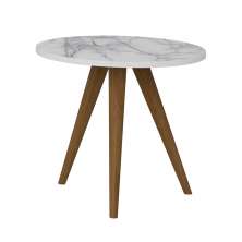 Mesa Lateral Redonda Retrô Branca e Carrara 42 cm