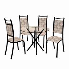 Conjunto Mesa Redonda Verona com Tampo Vidro e 4 Cadeiras BM Tubulares