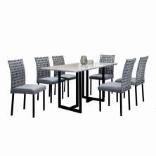 Conjunto Sala de Jantar Lisboa com 6 Cadeiras Rattan Grafite e Metal Preto BM Tubulares