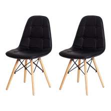 Kit 2 Cadeiras Charles Eames Eiffel Botone Base Madeira Preta