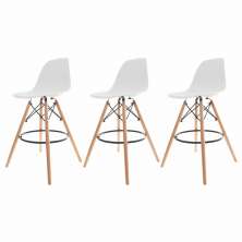 Kit 3 Banquetas Altas Para Bar Cozinha Charles Eames Eiffel Preta - Branco