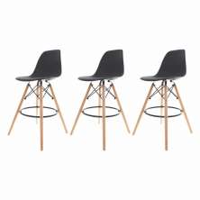 Kit 3 Banquetas Altas Para Bar Cozinha Charles Eames Eiffel Preta - Preto
