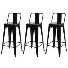 Kit 3 Banquetas Altas com Encosto Tolix Iron Preto