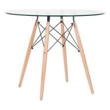 Mesa Redonda Eiffel Eames Tampo Vidro Temperado 90cm Base Madeira Design Moderno