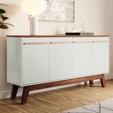 Aparador Buffet Atta Quatro Portas Com Pés de Madeira - Off White