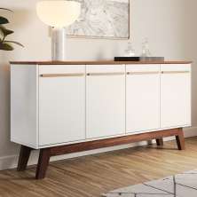 Aparador Buffet Babus Atta Quatro Portas Com Pés de Madeira - Branco