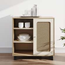 Aparador Buffet Sala Faenza 1 Porta e 6 Prateleiras - Carvalho / Off White