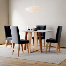 Conjunto Sala de Jantar 4 Lugares Mesa Bahê 90 e Cadeira Ane Babus