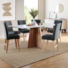 Conjunto Sala de Jantar 6 Lugares Mesa Lune e Cadeira Ane Babus