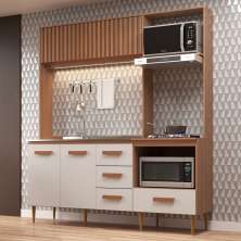 Cozinha Compacta Celine 4 Portas 3 Gavetas Ripado Freijó/off White - J Carvalho Marrom
