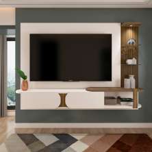Painel Toronto Para TVs até 72 Pol. Cor Off White / Pinho Ripado