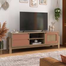 Rack Bancada Para Tv Até 60 Polegadas 1 Porta 2 Gavetas 2 Nichos Nature Artely Carvalho/Terracota