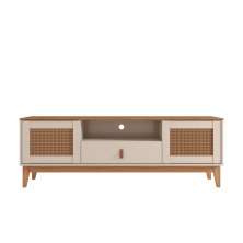 Rack de Sala Para TVs 60 Pol. Pés de Madeira Adams Babus - Off White / Cedro TR