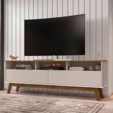 Rack para TV Até 65 Polegadas Ado com 1 Porta e Pés de madeira Babus - Cinamomo / Off White