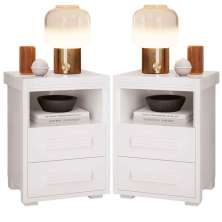 Kit 2 Mesas de Cabeceira Pés Madeira 2 Gavs Tóquio 100% MDF Branco