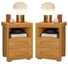 Kit 2 Mesas de Cabeceira Pés Madeira 2 Gavs Tóquio 100% MDF Cinamomo