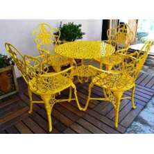 Jogo De Mesa Floral Amarelo Em Alumínio Fundido - Cód 2041