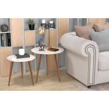 Conjunto de Mesas de Apoio e Lateral Teles Off White