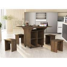 Mesa Retrátil Ana com Banquetas - Marrom