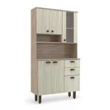 Kit De Cozinha 6 Portas 2 Gavetas Marrom Armário Moderno Espaçoso Com Cristaleira Luxo 6p