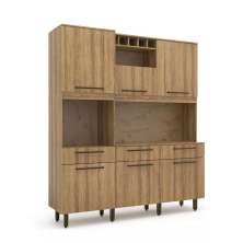 Kit De Cozinha Armário Grande Espaçoso Com 6 Portas 3 Gavetas Com Nicho Para Vinho Luxo Vz