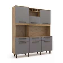 Kit De Cozinha Armário Grande Espaçoso Com 6 Portas 3 Gavetas Com Nicho Para Vinho Luxo Vz